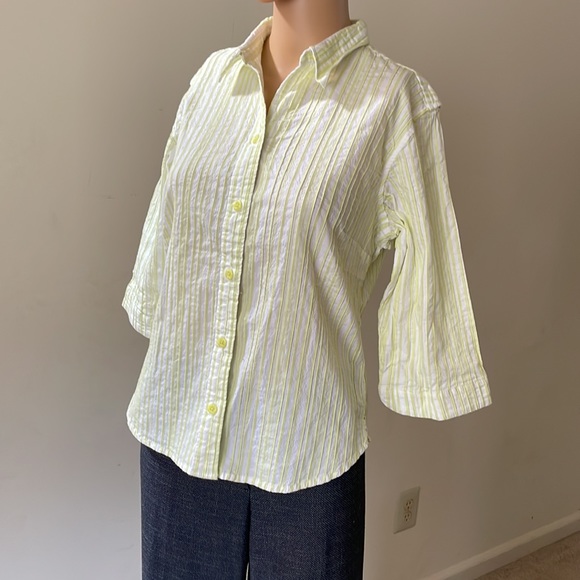 Columbia Cotton Button Down Shirt Green & White Striped Size Medium - Picture 2 of 8